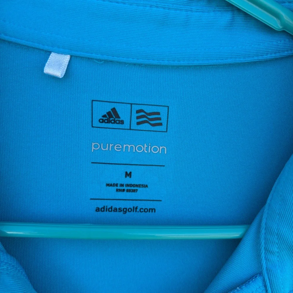 Adidas Golf Puremotion Polo Shirt Mens Medium Blue White Trim Short‎ Sleeve
